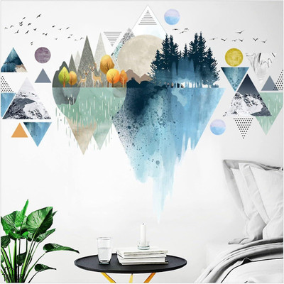 SmartWindow 60 cm Elegant Mountain Decals - Blue Nature Murals Wall Sticker( 60 CM X 90 CM ) Self Adhesive Sticker(Pack of 1)