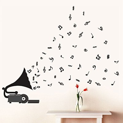 KgnDesigns 58 cm Gramophone with Musical Notes' Wall Sticker (PVC Vinyl, 70 cm x 50 cm, Purple) Self Adhesive Sticker(Pack of 1)