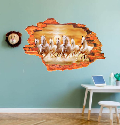 Azan Creation 58.42 cm Running Horses 3D Wall Sticker for Bedroom Size - 58X40 CM Self Adhesive Sticker(Pack of 1)