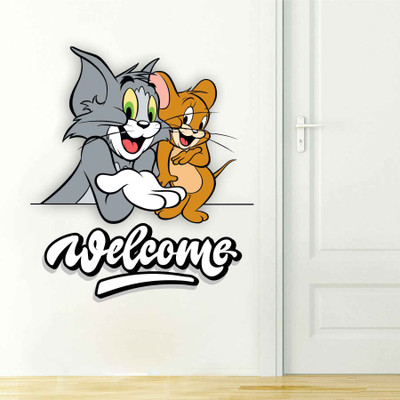 Azan Creation 53 cm Welcome tom and Jerry Wall sticker & Mural sticker Size - 53x58cm Self Adhesive Sticker(Pack of 1)