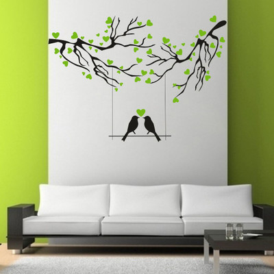 Divine Printry 91 cm Size, Tree With Heart and Birds Design Wall Self Adhesive Sticker(Pack of 1)