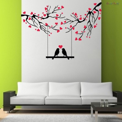 fa creation 87 cm Red Love Birds Wall Art Tree Swing Sticker Couple Birds Stickers Self Adhesive Sticker(Pack of 1)