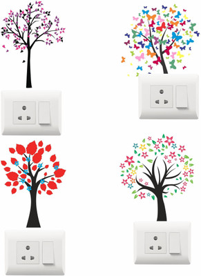The Decor house 11 cm Beautiful Trees Switch Board Sticker Size- 12 cm x 11 cm - Set of 4 Self Adhesive Sticker(Pack of 1)
