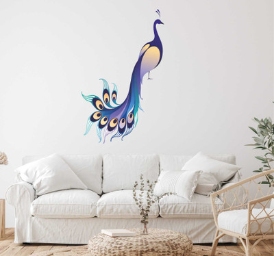 Azan Creation 38.1 cm Peacock Wall Sticker for Bedroom Size - 38X58 CM Self Adhesive Sticker(Pack of 1)