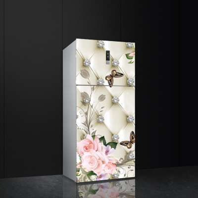 K2A Studio 60 cm Beautifull Pink Flower With Butterfly Decorative Fridge Sticker Self Adhesive Sticker(Pack of 1)