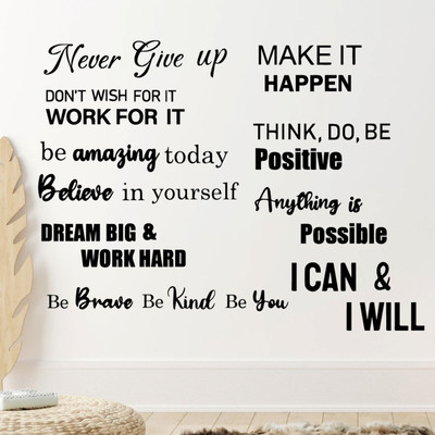 SmartWindow 25 cm Inspirational Motivational Quotes Wall Stickers, Black (25CM x 35CM, Set Of 10) Self Adhesive Sticker(Pack of 10)