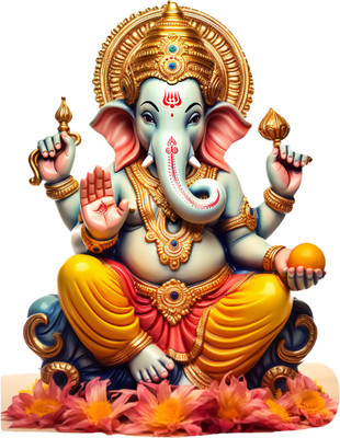 CreativeEdge 61 cm Wall Sticker Lord Ganesha Sitting with Flowers Self Adhesive Sticker(Pack of 1)