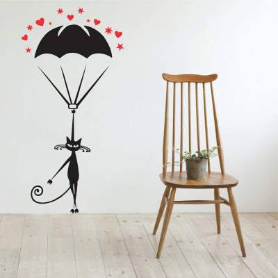 wildartcreation 91 cm latest Flying Baloon cat' Wall Sticker Living Room Home Décor (45 Cm X 91 Cm ) Self Adhesive Sticker(Pack of 1)