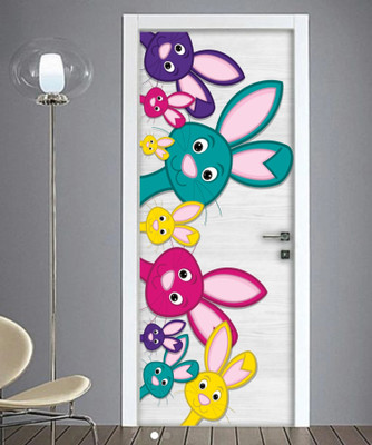 The Decor house 1 cm multi colour rabbits door design(35x86) Self Adhesive Sticker(Pack of 1)