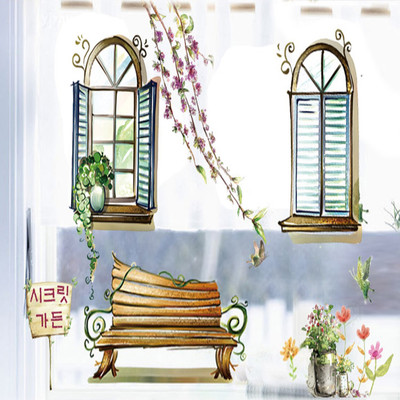 SmartWindow 60 cm Pastrol Style Fake Window Park Bench Room Décor Wall Sticker (60CM x 90CM) Self Adhesive Sticker(Pack of 1)