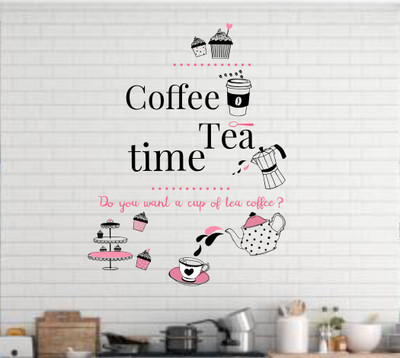 Dilight Art 85 cm Size, Cup With Tea and Coffee Kitchen Design Wall Self Adhesive Sticker(Pack of 1)