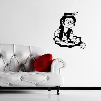 JNM Enterprise 60 cm UNIQUE DECALS Little Cute Krishna wear feather play Holi with Water Gun self adhesive Decals decorative wall sticker (PVC vinyl black Declas ) Size 54 x61m Self Adhesive Sticker(Pack of 1)