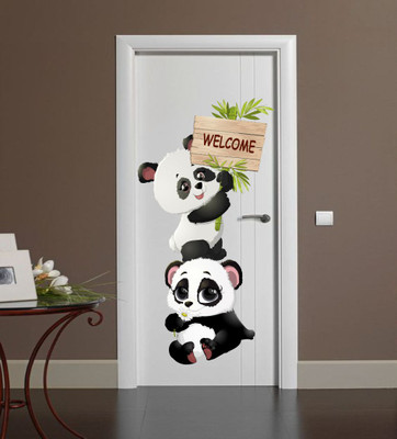 Divine Printry 75 cm Size, Cute Cartoon Pandas Design Door Self Adhesive Sticker(Pack of 1)