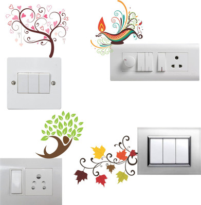 The Decor house 10 cm Beautiful Decorative Designs Switch Board Sticker Size- 10 cm x 10 cm - Set of 4 Self Adhesive Sticker(Pack of 1)