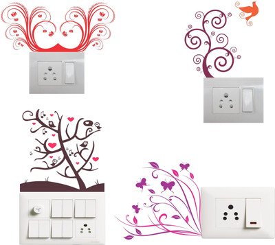 The Decor house 15 cm Beautiful Abstract Designs Switch Board Sticker Size-6cm x 15cm Set of -4 Self Adhesive Sticker(Pack of 1)