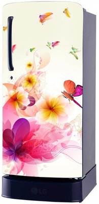 Psychedelic Collection 58 cm Abstract Flower And Butterflies Design Fridge Wrap Decorative Sticker Self Adhesive Sticker(Pack of 1)