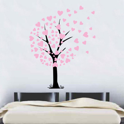Dilight Art 73 cm Size, Beautiful Tree With Heart Wall Self Adhesive Sticker(Pack of 1)