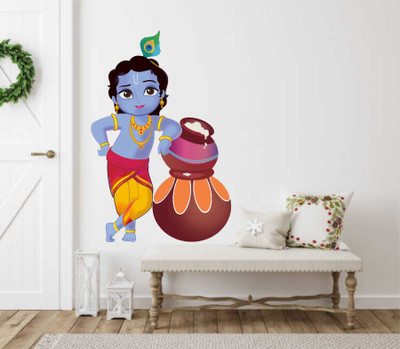 Azan Creation 40.64 cm Bal Krishna Wall Sticker for Bedroom Size - 40X60 CM Self Adhesive Sticker(Pack of 1)