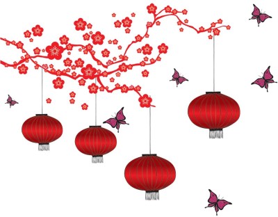 Volxo 90 cm Chinese Lamps in Double Sheet' Wall Sticker Self Adhesive Sticker(Pack of 1)