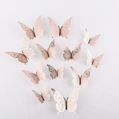 JAAMSO ROYALS 13 cm Rose Gold3D Butterefly Self Adhesive Wall Sticker ( Set of 12 , Pack of 1 ) Self Adhesive Sticker(Pack of 12)