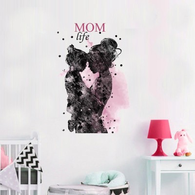 Archi Graphics Studio 48 cm Mother and Her Cute Little Baby Stylish Lovely Feeling with Pink colourful fog Decorative wall stickers ( PVC Vinyl ) Self Adhesive Sticker(Pack of 1)