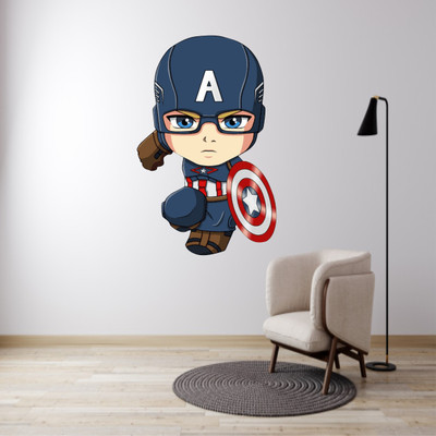 SR ENTERPRISE 45 cm captain america chibi Self Adhesive Sticker(Pack of 1)