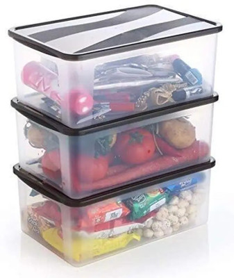 Axiline Plastic Grocery Container - 2000 ml(Pack of 3, Clear, Black)