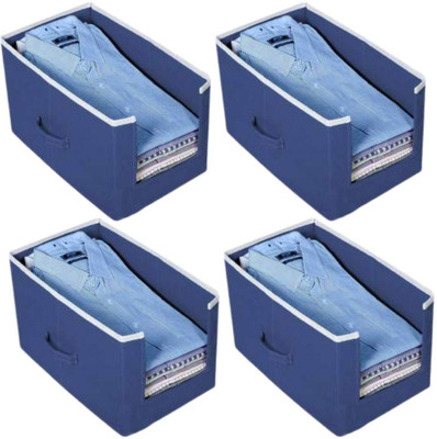 TARVEL Cloth Storage box Shirt Stacker/Shirt Organizer Wardrobe Organizer pack of 4 Storage Box(Blue)