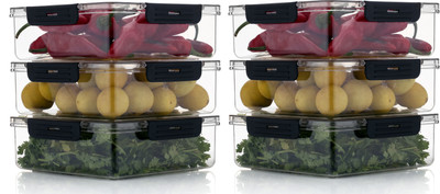 SOURIRE Plastic Grocery Container  - 2000 ml(Pack of 6, Black)