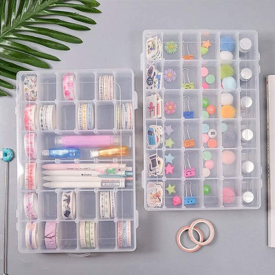 KOGENT ENTERPRISES 36 Grid Plastic Box with Adjustable Partitions for Storing Jewellery, Manicure Storage Box(Multicolor)