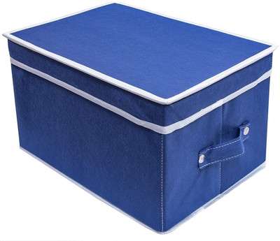 Stowcraft Foldable Non Woven Fabric Storage Box with Lid | Multipurpose Cloth Organizer with Handle Collapsible Storage Organizer Bin for Clothes, Toys, and Home Essentials Pack of 1(Blue)