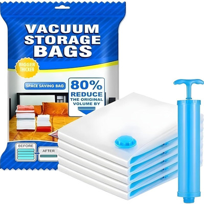 MINAL Vacuum Bag for Clothes 3 Medium Size (50x60cm) 2 Large Size (60x80cm) Hand Pump Vacuum Cleaner Bag