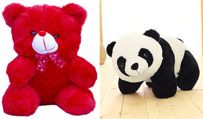 SHIVANGI COLLECTIONS SHIVANGI-Red Teddy With Panda Teddy Combo Set of 2 Soft Toys  - 25 cm(Multicolor)