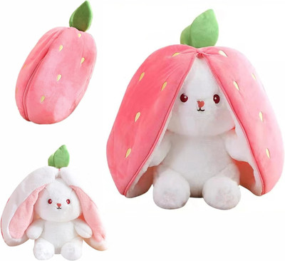 ATHRAVTOYS Plush Toy Pillow Reversible Bunny Soft Toy For Kids  - 25 cm(Strawberry)