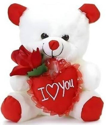 sai ji White Teddy Bear Stuffed with Red Plush Toy for Birthday/Anniversary Gift  - 40 cm(White)