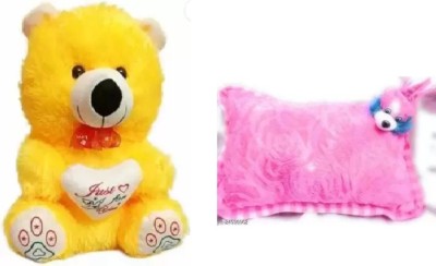 Nihan Enterprises Yellow mono teddy and Pink face pillow  - 30 cm(Multicolor)