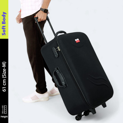 MiLUGGAGE Medium Cabin & Check-in Luggage (61 cm) 3 Wheels - 65 L Trolley Bag/Suitcase Bag Number Lock With 3 Wheels - Black
