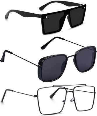 LAER Rectangular, Sports Sunglasses(For Men & Women, Clear, Black)