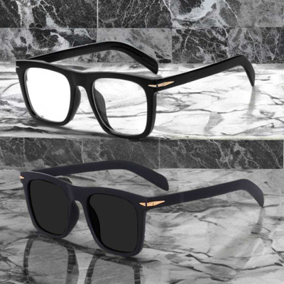 Vpress Rectangular Sunglasses(For Men & Women, Black, Clear)