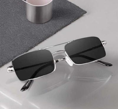 New Specs Rectangular Sunglasses(For Men & Women, Black)