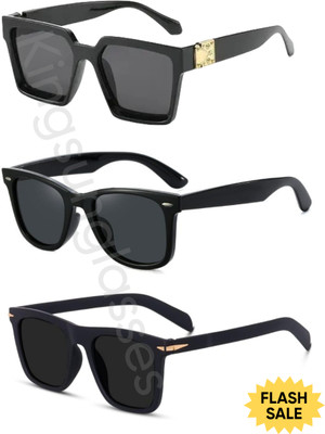 New Specs Rectangular, Wayfarer, Retro Square Sunglasses(For Men & Women, Black)