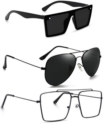 LAER Rectangular, Sports, Aviator Sunglasses(For Men & Women, Clear, Black)