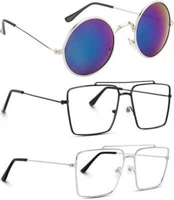 LAER Rectangular, Round Sunglasses(For Men & Women, Multicolor, Clear)