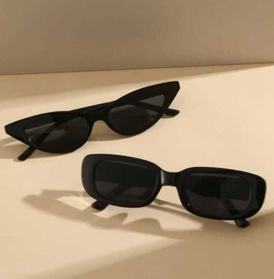 AR Cool Cat-eye, Retro Square Sunglasses(For Men & Women, Black)