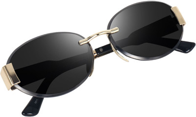 VALWICK Oval Sunglasses(For Men & Women, Black)
