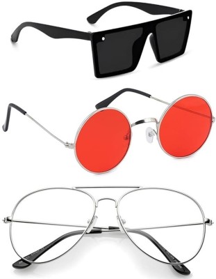 LAER Sports, Aviator, Round Sunglasses(For Boys & Girls, Black, Clear, Red)