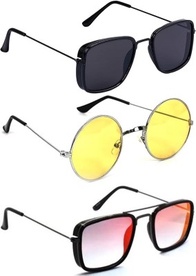 LAER Rectangular, Round Sunglasses(For Boys & Girls, Black, Yellow, Red)