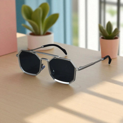 indob Retro Square Sunglasses(For Men & Women, Black)