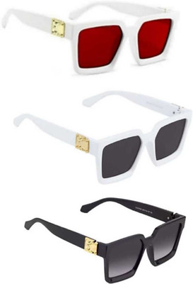 AR Cool Rectangular Sunglasses(For Men & Women, Black, Yellow)