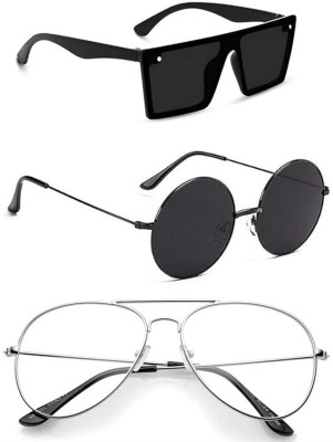 Whay Sports, Round, Wrap-around, Aviator, Wayfarer Sunglasses(For Men & Women, Black, Clear)